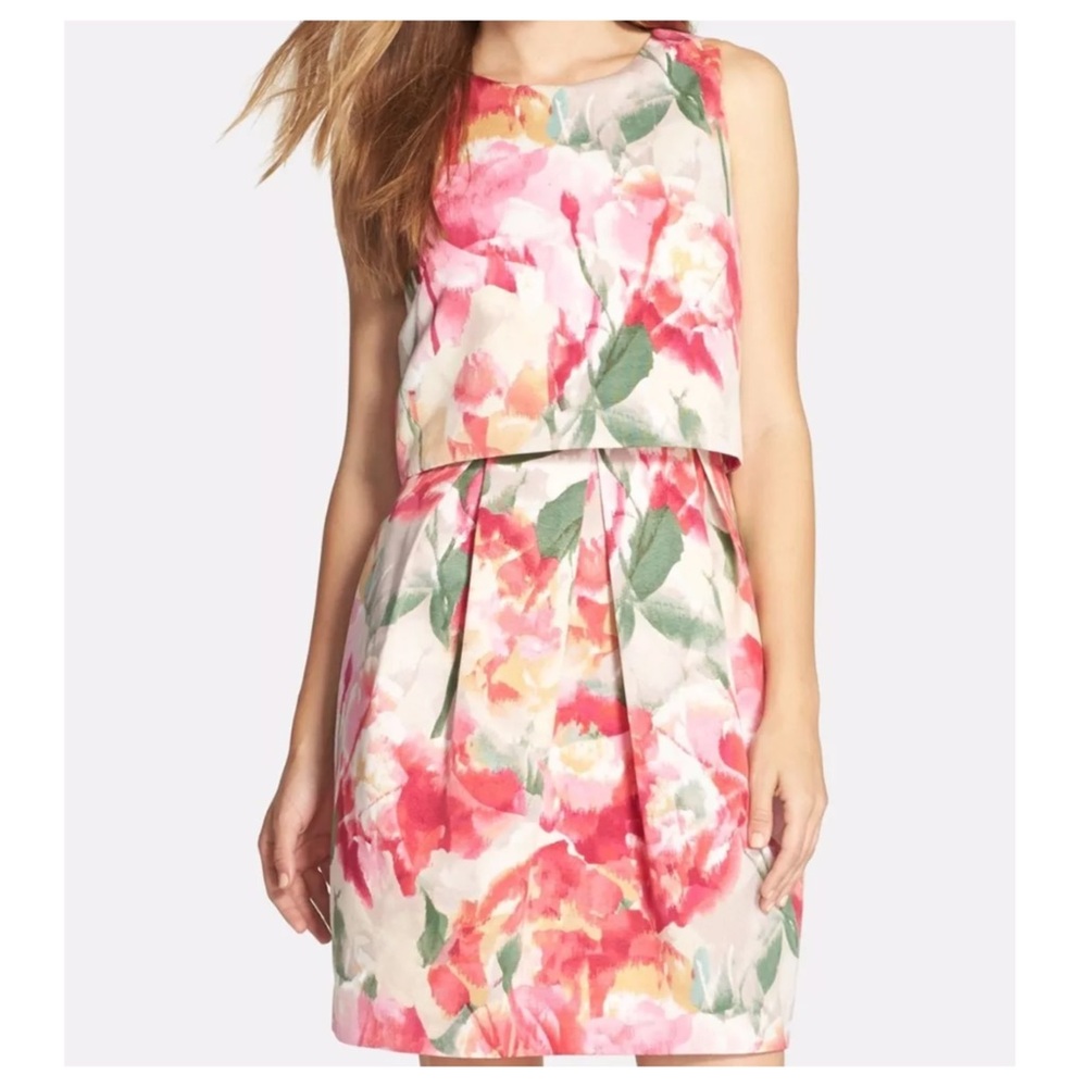 Eliza J Watercolor Pink Floral Sleeveless Popover Sheath Dress 8 M Easter